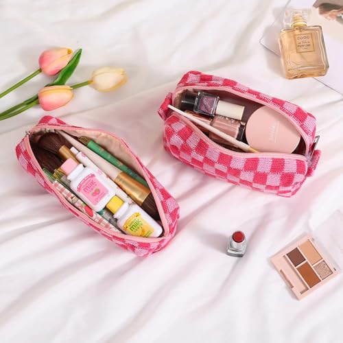 LYDZTION Makeup Bag Cosmetic Bag for Women,1Pcs Large Capacity Makeup Bags and 1Pcs Pencil Case Makeup Brushes Storage Bag Travel Toiletry Bag Organizer - color: 3pcs rose red