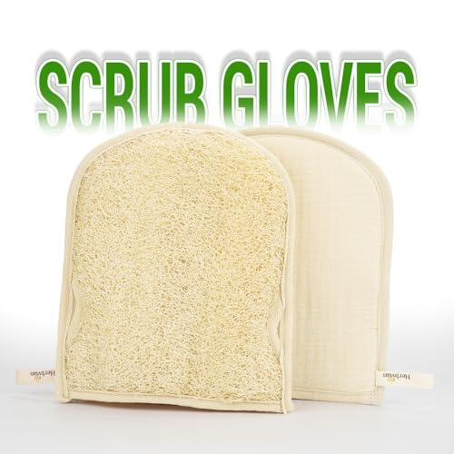 Premium Vietnamese Natural Loofah Gloves – Exfoliating Body Scrubber Mitts with Thumb Holes, Easy Grip Design, for Men & Women, Shower & Bath (Pack of 2)