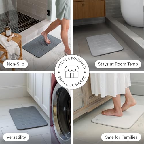 Dorai Home Stone Bath Mat Set - Premium Diatomaceous Earth Bath Floor Mats with Non-Slip Base, Fast-Drying Modern Shower Mat for Bathroom | Rain Ash, 2 Pack - 23.6"x15.4" - color: Rain Ash, size: 2 Pack