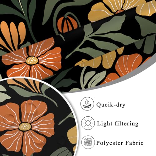 Black Floral Shower Curtain, Dark Botanical Orange Flower Green Leaf Pattern, Vintage Boho Moody Aesthetic, Polyester Fabric Bathroom Decor, 60x72 inch, 12 Hooks - color: Black Orange, size: 60"W x 72"L (Pack of 1)