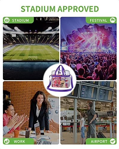 MAY TREE Clear Bag for Stadium Events 12×6×12 Clear Tote Lunch Bag with Reinforced Straps for Work, Sporting Events and Gym, Purple - color: Purple