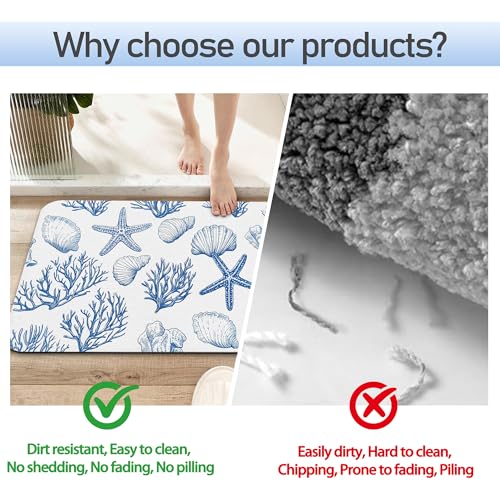 Vintage Starfish Bathroom Rug 29.5"x17", Shells Quick-Drying Super Absorbent Diatomite Bath Mat with Non-Slip Backing, Thin Washable Bathroom Floor Mat Fits Under Door for Shower, Sink, or Tub - color: Vintage Starfish Shells