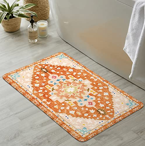 Uphome Boho Tribal Orange Cute Floral Non-Slip Machine Washable Soft Oriental Bath Mats for Sink Shower Doormat Tub, 20x31 inch - color: Orange, size: 20x31 inch
