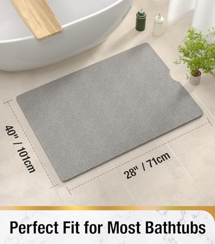 HITSLAM Non Slip Bathtub Mat 40 x 28 Inch, Extra Long Bath Mat for Tub, Soft PVC Loofah Shower Floor Mat with Drain, Quick Drying Bathroom Tub Mat for Wet Area, Without Suction Cup, Grey - color: Grey, size: 40" x 28" (Rectangular)