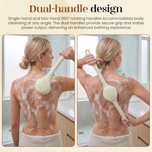 Electric Back Scrubber, Automatic Rotating Exfoliating Massage Bath Brush, Rechargeable, 2 Speed Settings for Cleansing, Exfoliating, and Massaging Skin. (Khaki) - color: Khaki