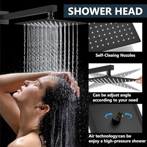 Aolemi Shower Faucet Set Rain Shower System with Handheld Spray Bathroom Shower Combo Rough-in Valve and Shower Trim Kit Included Matte Black 8 Inch Wall Mount Shower Head - color: Matte Black, size: 8 Inch Wall Mount Shower Head