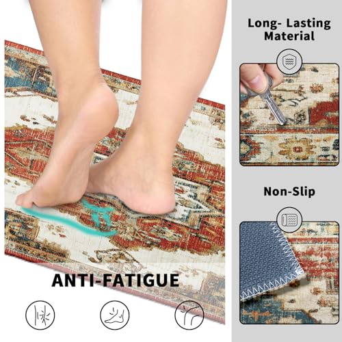 Boho Geometric Kitchen Runner Rug 2 PCS Vintage Pattern Kitchen Floor Mats Non Slip 17"x47"+17"x30", Distressed Texture Washable Rugs for Hallway Laundry Sink Decoration - color: Boho Geometric