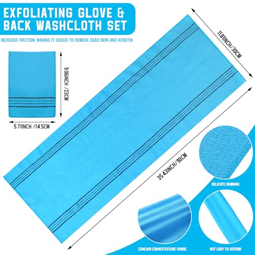 Hosuly Long Exfoliating Back Washcloth Bath Towel and Korean Exfoliating Mitt Italy Towel Korean Wash Cloth Korean Body Scrubber for Women Men Shower Dead Skin Removing Dry Skin (Blue) - style: Blue