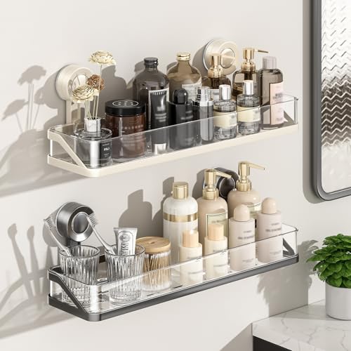 Shower Caddy Suction Cup,2 Pack Bathroom Shower Organizer for Bathroom Storage, Wall Mounted Shower Shelves,Rustproof Shelf No Drilling Large Capacity Removable Rack White&Grey - color: White&Grey