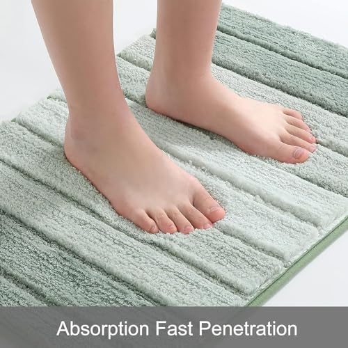 2 Piece Ombre Bath Mat for Bathroom, Non Slip Ultra Soft and Thick Water Absorbent Bath Carpet, Machine Washable & Quick Dry Bathroom Rug, for Bedroom Door Living Room Green-17" x 47" Plus 17" x 24" - color: Green Rug, size: 17" x 47" + 17" x 24"