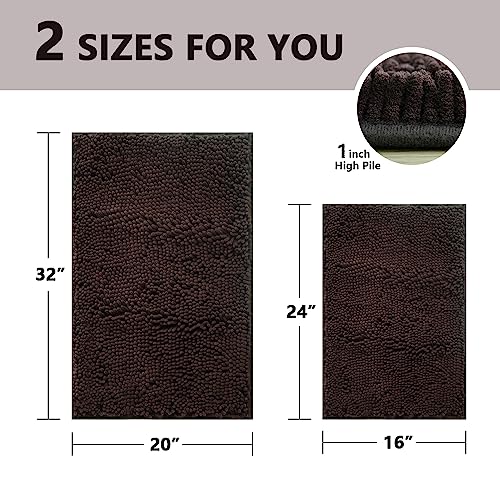 Bathroom Rugs Sets 2 Piece, Extra Soft Chenille Bath Mat Ultra Absorbent Bathroom Rug, Bathroom Mat with Sturdy PVC Non-Slip Bottom, Machine Washable Bath Rugs (20x32 Inch + 16x24 Inch, Coffee) - color: Coffee, size: 16" x 24" + 20" x 32" (Rectangular)