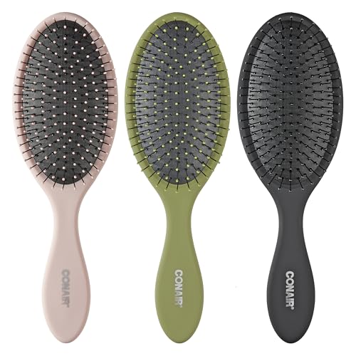 Conair Detangling Hair Brush Set, 3-Pack Detangler Brushes for Wet or Dry Hair, Gentle Detangler for All Hair Types, Bristle Hair Brushes for Women, Evergreen, Blush Pink, Black Assorted - color: Evergreen,Blush Pink,Black, size: 3 Count Full Size