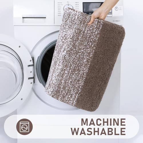 Bsmathom Bathroom Rugs Sets 4 Piece with Toilet Lid Cover, Non-Slip Bathroom Rugs and Mats Sets, Absorbent Bath Rugs Microfiber Shaggy Machine Washable Bath Rug Set, Coffee - color: Coffee, size: 20"x31"+20"x59"+U20"x24"+Cover19"x21"