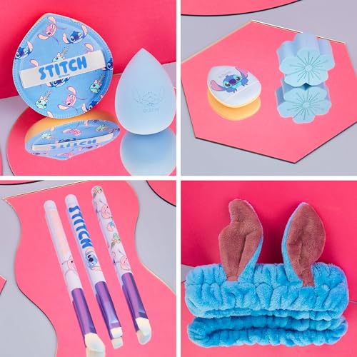 Get Trend Disney Stitch Makeup Brush and Sponge Set for Girls, Teens with Headband Powder Puffs Soft Brushes and Beauty Sponges, Gifts for Girls (Blue Stitch) - color: Blue Stitch