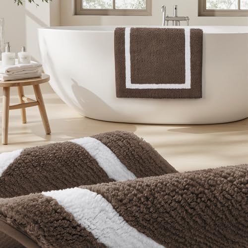 HOMEIDEAS Brown Bathroom Rugs, 2 Piece Super Soft and Absorbent Microfiber Tufted Bath Mats, Non-Slip and Machine Washable Bath Rugs - color: Brown
