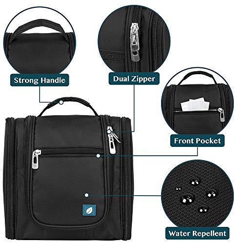 PAVILIA Toiletry Bag Travel Bag for Women Men, Hanging Cosmetic Organizer, Water Resistant Makeup Bag for Accessories Toiletries, Large Travel Essentials Kit (Black) - color: Black, size: Standard (9x4x9)