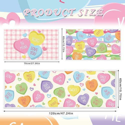 Valentines Day Kitchen Mats - Conversation Heart Themed Valentines Kitchen Rugs for Floor 3 Piece, Non-Slip Home Bedroom Washable Sweet Love Heart Decor（16x28 and 16x47 Inch） - size: 2 x 16 X 28 Inches + 16 X 47 Inches