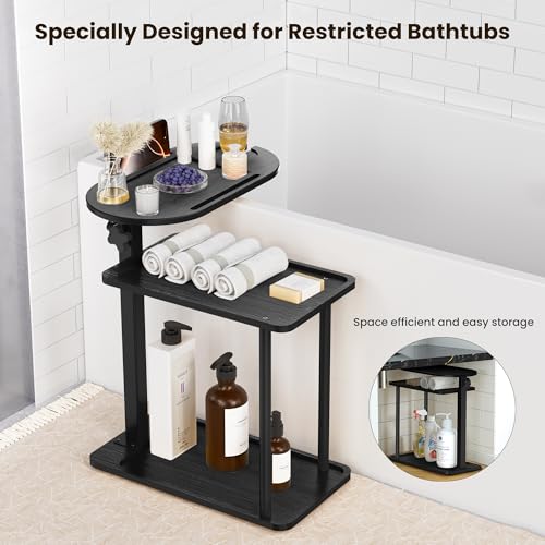 Bathtub Tray Table, Freestanding Bath Side Table Tub Tray Caddy, 3 Layer Bamboo Bath Board Shelf, Bathtub & Bathroom Accessories, New Home Gift for Mom, Housewarming, Anniversary, Wedding - color: Black