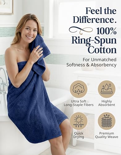LANE LINEN Luxury Cotton Bath Towel Set - 16 Piece - Low Twist, Soft & High Absorbency - 4 Bath, 8 Wash cloths, 4 Hand Towels - Classic Hotel Quality, Durable & Ideal for Modern Bathrooms - Navy Blue - color: 06: Navy
