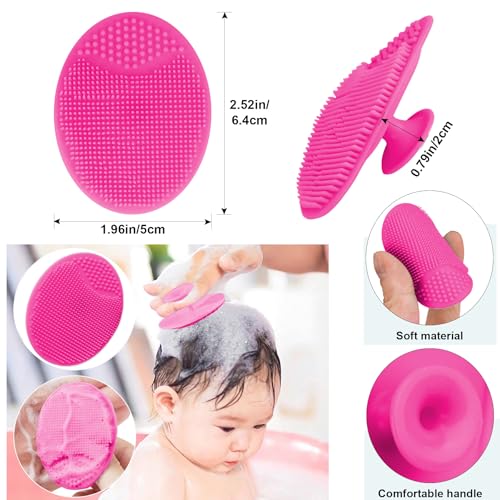 Baby Hair Brush, Goat Bristles Brush and Rose Red Baby Silicone Brush Set for Cradle Cap Wood Bristle Brush for Newborns and Toddlers (2 Piece) - color: Rose Red Baby Silicone Brush