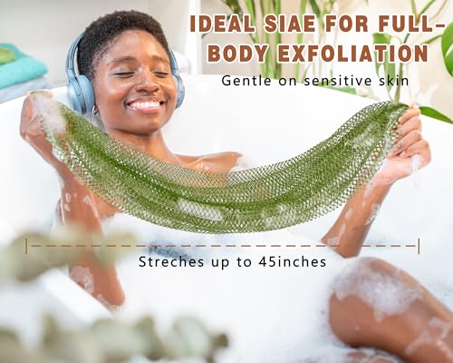 2 Pack African Net Sponge Exfoliating Body Scrubber Bath Sponge for Daily Use (Champange+Olive Green) - color: Champange+olive Green
