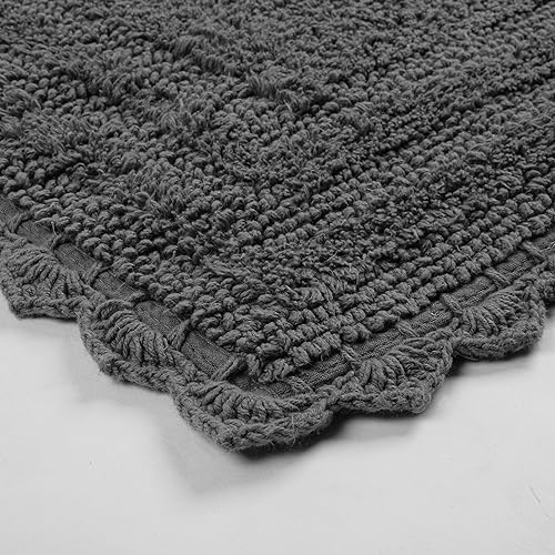TreeWool 2-Pack Gorjeeus Collection Soft Reversible Bathroom Rug Cotton Bath Mat Set with Crochet Border - Rectangle (19" x 26"; Charcoal Grey) - color: Charcoal