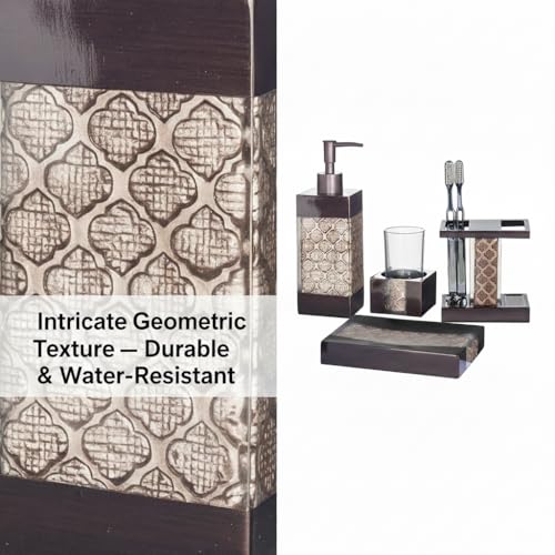Creative Scents Dahlia Brown 4 Piece Bathroom Accessories Set | Includes Soap Dispenser, Toothbrush Holder, Tumbler Cup & Soap Dish