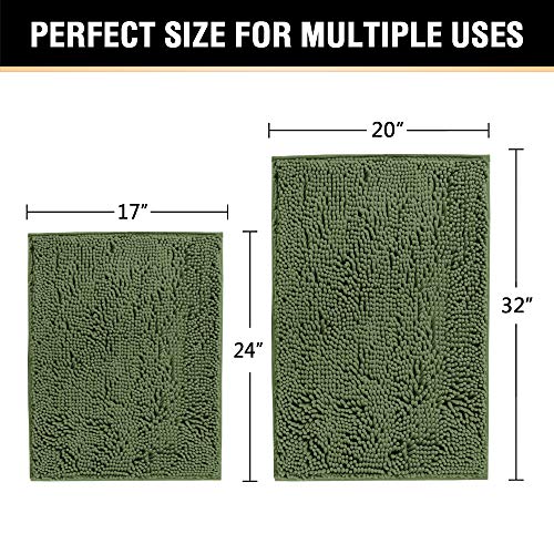H.VERSAILTEX Non Slip Thick Shaggy Chenille Bathroom Rugs, Bath Mats for Bathroom Extra Soft and Absorbent - Bath Rugs Set for Indoor/Kitchen (Set of 2-20" x 32"/17" x 24") Loden - color: Loden, size: 20" x 32" Plus 17" x 24"