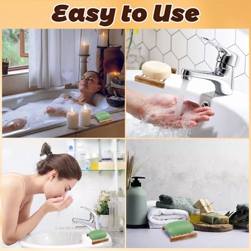 50 Pcs Bamboo Wood Soap Dish Bulk Natural Wooden Soap Holder Savers, Self-Draining Bathroom & Kitchen Soap Trays, Durable Handcrafted Wooden Soap Dishes 3.3 x 3.4 x 0.67 Inch