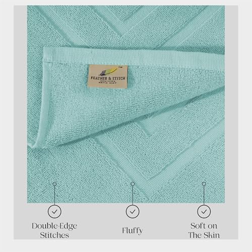 Feather & Stitch 2 Piece Towel Like Bath Mats (30x21 Inch) 100% Cotton Terry Bath Mats, Bathroom Shower Floor Mats [NOT A Bathroom Rug], Soft Absorbent Washable Mats - Sea Foam - color: Sea Foam