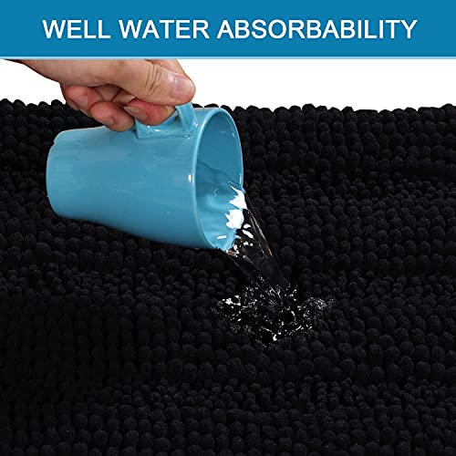 H.VERSAILTEX 3 Piece Bathroom Rugs Sets Thick Striped Bath Rugs Set for Bathroom Non Slip Soft Absorbent Bath Mat Set for Tub, Shower and Toilet(17''x24''+20''x32''+20''x24'' U-Shaped, Jet Black) - color: Jet Black