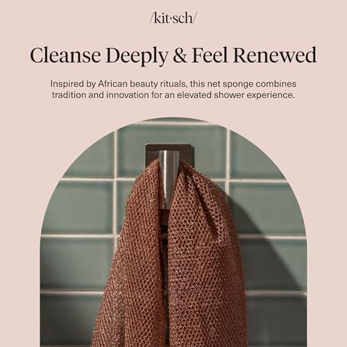 Kitsch African Net Sponge – Exfoliating Body Scrubber for Cleansing & Gentle Daily Exfoliation – Stretchable Bath Sponge for Hard-to-Reach Areas, Long-Lasting Shower Essential - Rosewood, 3 Pcs - color: Rosewood
