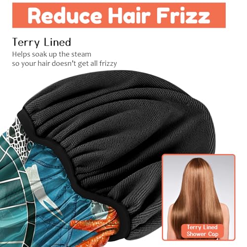 Luxury Shower Cap Terry Lined Reusable Triple Layer Waterproof Hair Elastic Caps Shower Bath Hat for Women Girls Cute Aesthetic-Sea Turtle - color: AL4-Sea Turtle