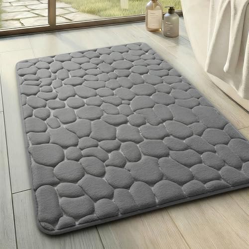 YIHOUSE Bathroom Mat Rug, Memory Foam Bath Mat, Non-Slip Bathroom Floor Mats, Cobblestone Bath Mats Absorbent Bath Rugs Washable Quick Dry (17x24,Dark Gray) - color: Dark Gray Single, size: 1'5" x 2' (Rectangular)