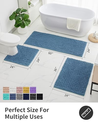 ILANGO Bathroom Rugs Light Blue 36x24,Extra Soft Absorbent Chenille Bath Rugs,Thick Non-Slip Shaggy Bath Mat,Machine Washable Quick Dry Bath Mats for Bathroom Floor, Tub, Shower Accessories - color: Light Blue, size: 24''×36'' Bathroom Rug