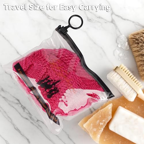 SubSahara Authentic African Net Sponge - 2 Pack Exfoliating Bath & Shower Loofah Sponge for Body & Face, Gentle Scrubber for All Skin Types, Travel, Durable (Black & Pink) - color: Black & Pink