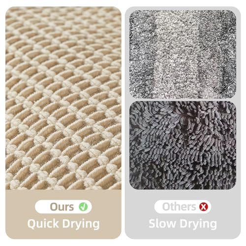 TYUU Pale Beige Long Bathroom Rug, Waffle Runner Rug Bathroom Non Slip Washable Super Absorbent Quick Dry Boho Farmhouse Bath Mat, 72''x24'' Pale Beige - color: Pale Beige, size: 2' X 6' (Runner)