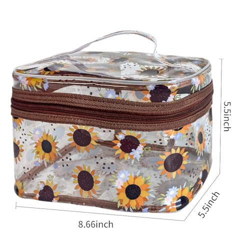 Clear Printed Sunflower Cosmetic Bag and Travel Pouch with Handle-Durable PVC Material,Versatile,Zipper Design for Smooth Sliding-Ideal for Makeup,Travel Essentials (Yellow Sunflower) - color: Yellow Sunflower