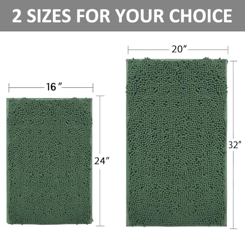 2 Piece Bath Rugs for Bathroom Non Slip - Soft Plush Shaggy Mats Floor, Indoor Entryway Extra Soft Chenille Bath Mat Absorbent Bathroom Rug（Dark Green） - color: Dark Green, size: 32"L x 20"W + 24"L x 16"W