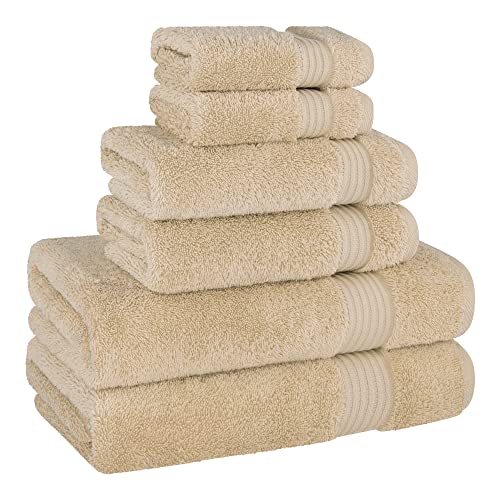 Cotton Paradise 100% Cotton Turkish Towel Set, Soft Absorbent Quick Dry, 6 Piece Towel Set, Beige - color: Beige, size: 6 PC SET (27x54" + 16x28" + 13x13")