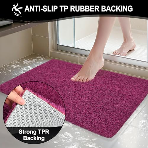 Bathroom Rugs 24"x17", Burgundy Extra Soft Absorbent Bath Mat, Rubber Backing Quick Dry, Machine Washable Microfiber Bath Rugs for Bathroom Floor, Shower, Bedroom, Tub - color: Burgundy, size: 24" x 17"