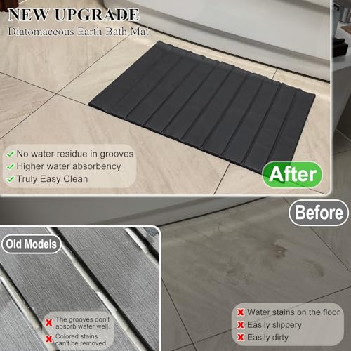 New Stone Bath Mat, 25 X 16 Inch Diatomaceous Earth Bath Mat with Faux Leather Case-Soft Feel, Super Absorbent Stone Bath Mats for Bathroom, Non-Slip Fast Drying Bathroom Mat, Easy Clean