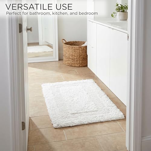 THE BEER VALLEY Reversible Bath Rug 17x24 Inch - White | Cotton Absorbent Thick Bathmat for Bathroom, Washable Toilet Small Throw Mat - color: White, size: 1'5" x 2' (Rectangular)