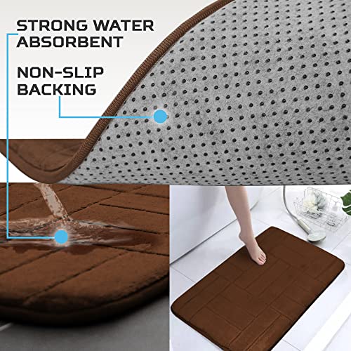 5 Piece Bathroom Rugs Set - Soft Non Slip Memory Foam Large Mats - Perfect Combination of Luxury and Comfort (Brown/Line Design, 5 Piece Set) - color: Brown/ Line Design