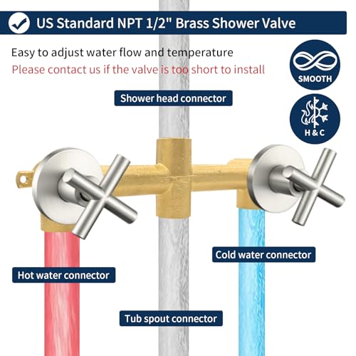 2 Handle Shower Faucet Set with Tub Spout Bathtub Shower Faucet Combo Set Shower System Complete Tub and Shower Trim Kit Brushed Nickel Wall Mounted Shower Fixtures - color: Brushed Nickel
