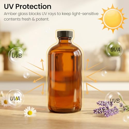 TBWIND 15 Pack 16oz Amber Glass Boston Round Bottles with Airtight Caps | Designed for Homemade Vanilla Extract, Kombucha, Syrups, Herbal Liquids & Tinctures with Droppers, Labels & Funnels - size: 16oz