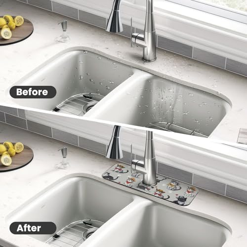 Faucet Draining Mat For Kitchen Sink, Pet Lover Cat Diatom Mud Absorbent Drain Pad For Bathroom Kitchen Sink Splash Guard Drying Mat - color: Pet Lover Cat, size: One Size