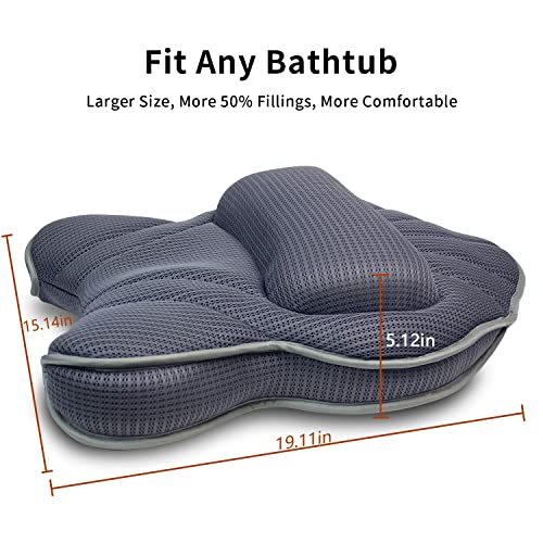 Poemland Extra Thick Large Bath Pillow with Neck,Back,Head Support for Bathtub, Spa, Soaking Gray(19''x15'') - size: Gray(19''x15'')