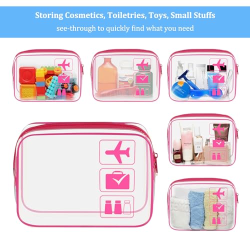 Sogiv 3Pcs TSA Approved Clear Travel Toiletry Bag, Unisex, White+Blue+Pink, 8.3 x 6.3 x 2.4 inches, Waterproof, Easy to Clean, Cosmetic Case, Travel Organizer - color: White+Blue+Pink