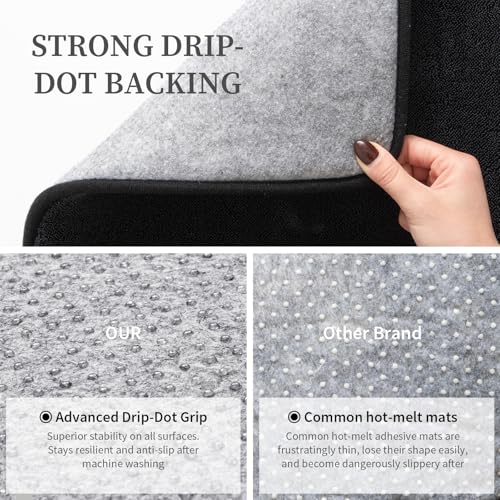 YIHOUSE Memory Foam Bathroom Rugs Sets 2 Piece - Extra Thick Soft Towel-Like Absorbent Bath Mat Set, Non Slip Machine Washable Bath Rugs Carpet for Bath, Tub & Shower (32"x20"+24"x17", Black) - color: Black, size: 1'5" x 2' (17"x24"+20"x32")
